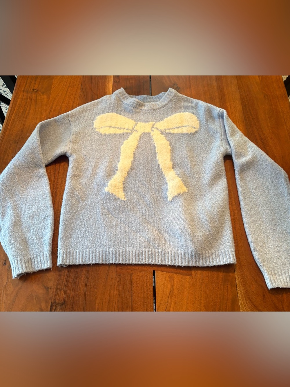 a new day Light Blue Crewneck Sweater with Cream Bow